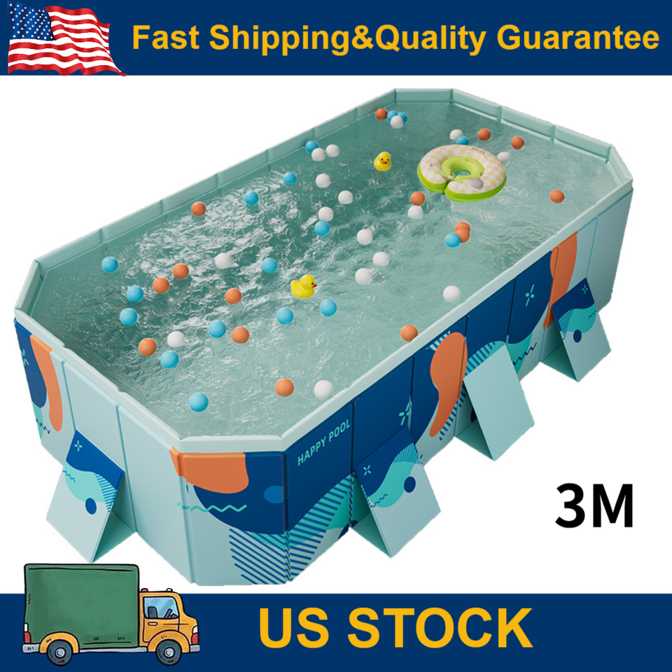 3M Swimming Pool Outdoor Foldable Rectangular Above Ground Adult Kiddie ...