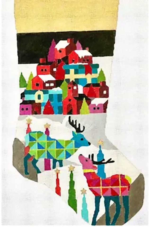 Needlepoint Handpainted Christmas Stocking Melissa Prince Home Again 19" - Image 3 of 4