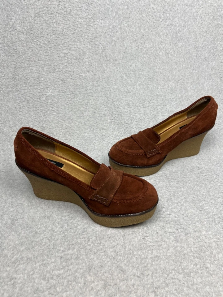 y2k 90-х Xhilaration женщин замши кожаные туфли на платформе на танкетке мокасины 8,5 коричневый - Изображение 3 из 4