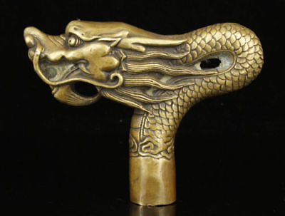 Superb China Old Handwork Bronze Dragon Statue Cane Head Walking Stick