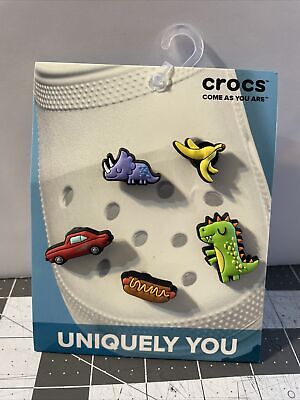 Crocs Jibbitz Charms Cartoon 5 Pack Shoe Charms NWT Dinosaur Hotdog Car 