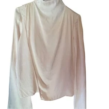NWT WHO WHAT WEAR AMANDA DRAPED MOCK NECK BLOUSE LONG BELL SLEEVES XS BONE COLOR