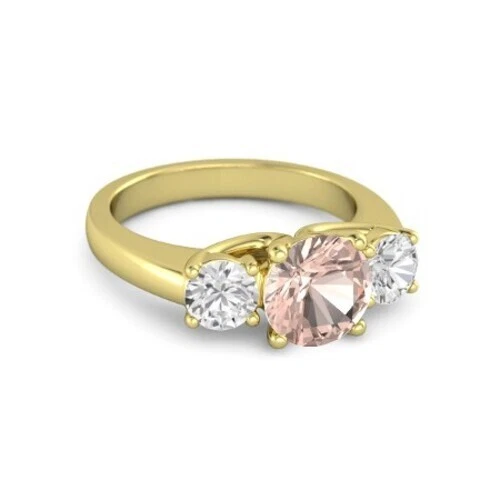 Anillo de boda de diamantes y gemas de morganita natural de 1,91 quilates de oro amarillo de 14 quilates todos los tamaños Foto 2 de 4