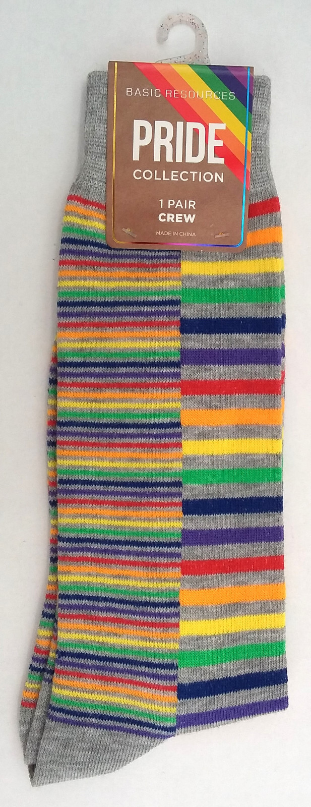 Basic Resources, Pride Collection, Rainbow, One Pair of Crew Socks, Mens/Ladies