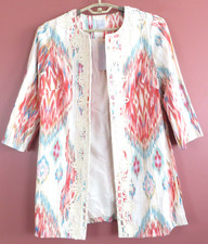 CJ1112- NWT CHICOS Women's Linen Jacket 3/4 Sleeve Open Multicolor Size S 159