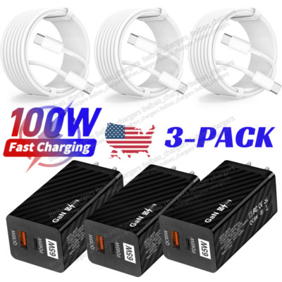 65W GaN Fast Wall Charger USB C Adapter 100W Cable for MacBook iPhone 15 Pro Lot