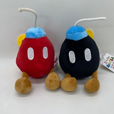 2X New Super Mario Red Black Bob-omb Bomb Plush Soft