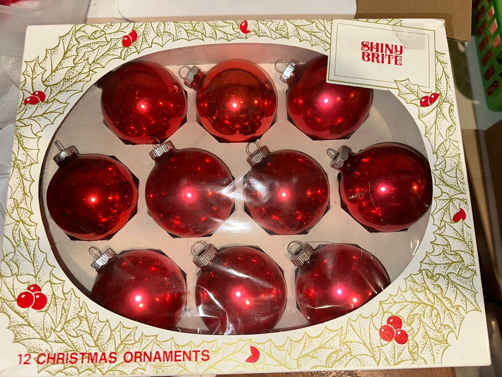 Vintage 12 SHINY BRITE Glass Red Christmas Tree Ornaments in Box eBay