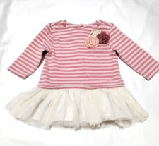   GIRL 12 MO DRESS FIRST BIRTHDAY DRESS GIRL PINK CROTCHET STRIPED FLORAL BEIGE  