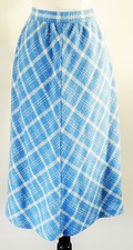 Vintage Aqua Blue and Cream Diamond Pattern Woven A-Line Midi Skirt Size Large