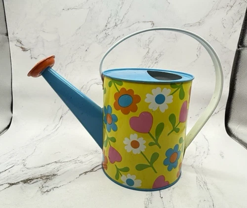 Vintage 1960’s Flowers & Hearts Ohio Art Litho Metal Tin Toy Watering Can