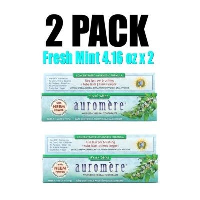 Auromere, Ayurvedic Herbal Toothpaste, Fresh Mint, 2 PACK, 4.16 oz each
