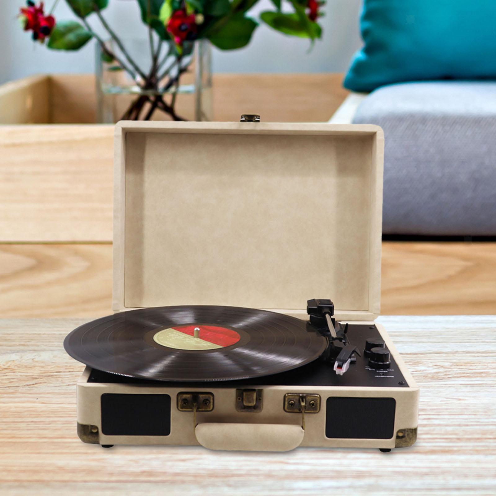 Vinyl Records Player Retro Design Built in Speakers for Living Room Desk Cafe-image