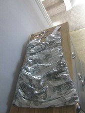 BNWT ZARA SILVER FOIL & BLACK FLORAL RUCHED HALTERNECK DRESS SIZE S £79.99