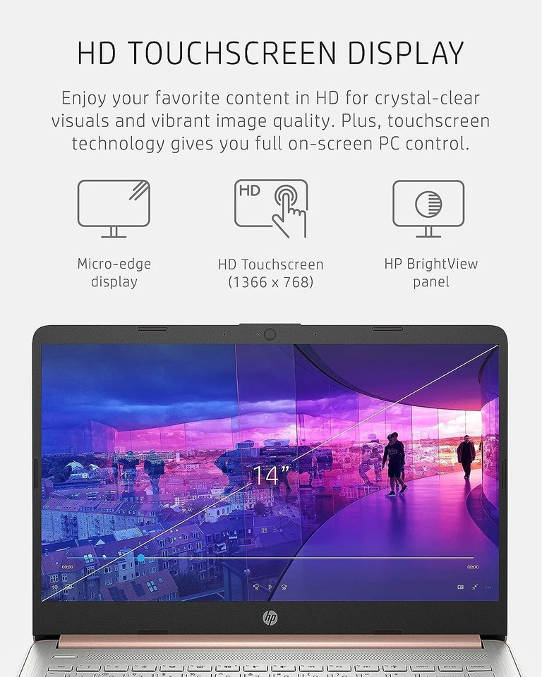 Новейший ноутбук HP Touch 14 дюймов Intel 2-ядерный процессор 16 ГБ RAM 320 ГБ (64 + 256) Win11 Rose - Изображение 3 из 4