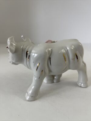 Vintage Ceramic Porcelain Bull Steer Cow Rosettes Figurine White