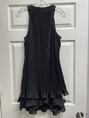 alfani pleated dress Alfani Black Pleated Fluted Dress A-Line Metallic Beaded Ruffles Lined Large