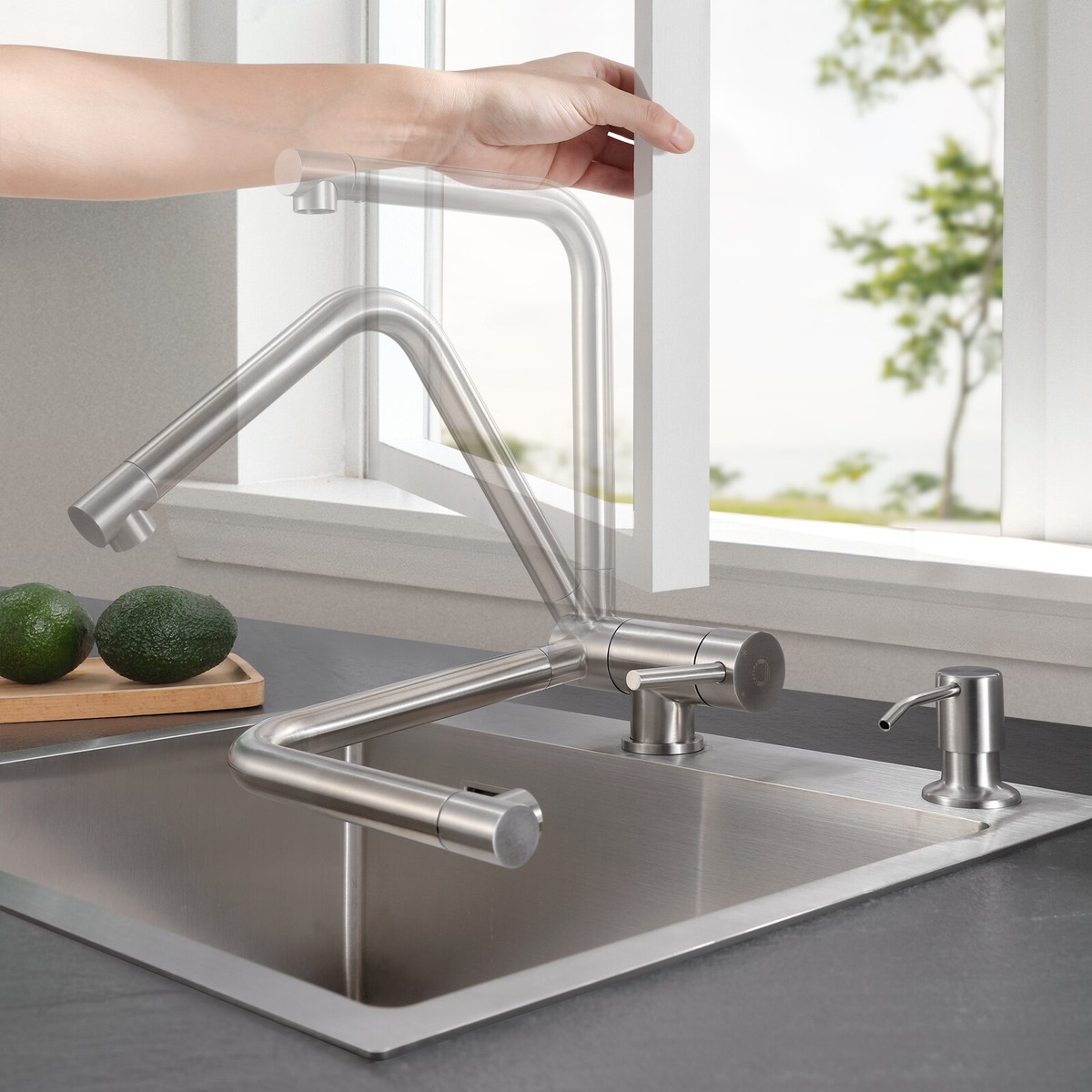 Vorfenstermontage Küchenarmatur Küchenarmatur Vorfenster Wasserhahn Küche Klappbar Vorfenster Edelstahl Gebürstet Spültischarmatur-Gebürstet Wasserhahn Zum Klappen