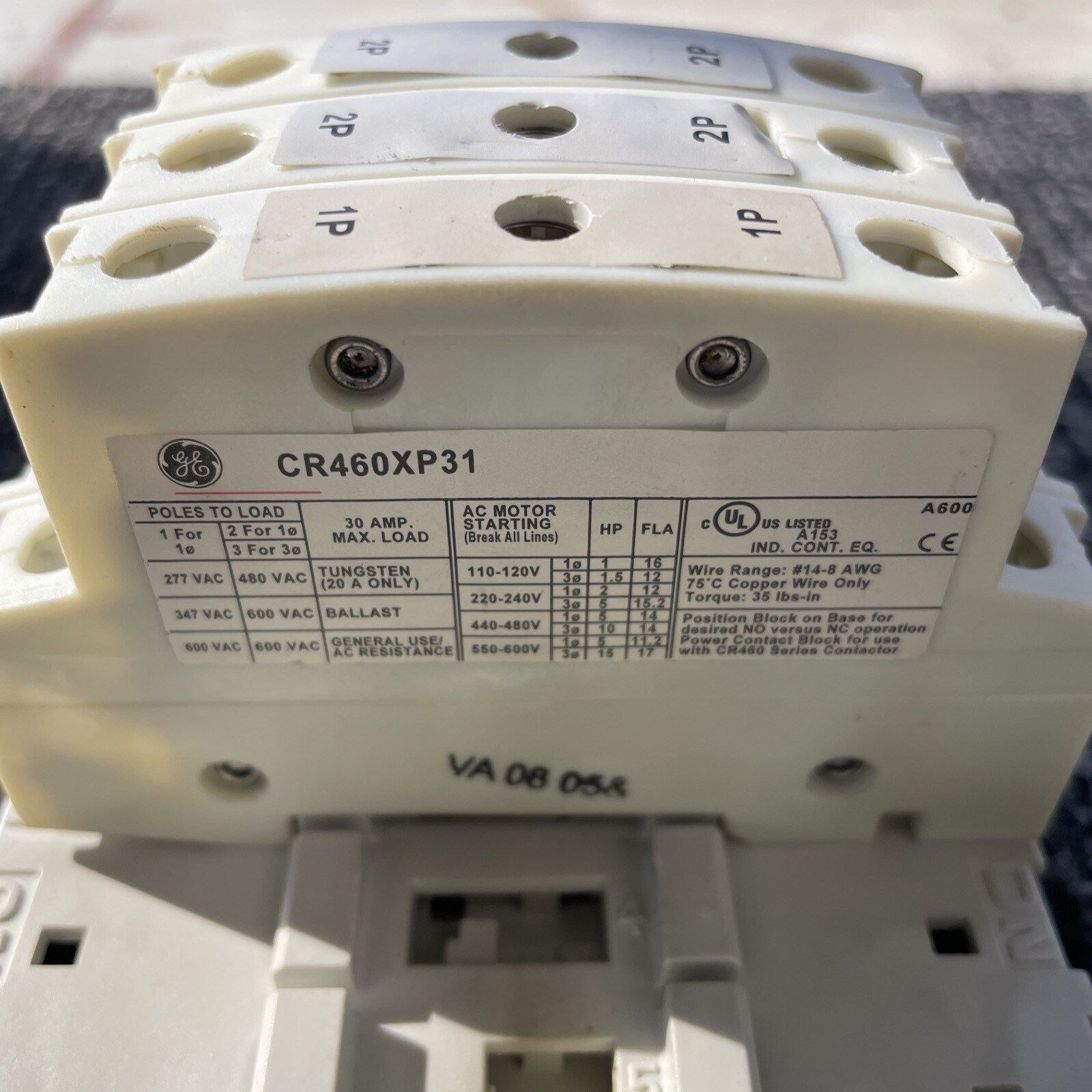 GE CR460B, 6 Pole, Open Lighting Contactor, 120V Coil, (3) 2 Pole