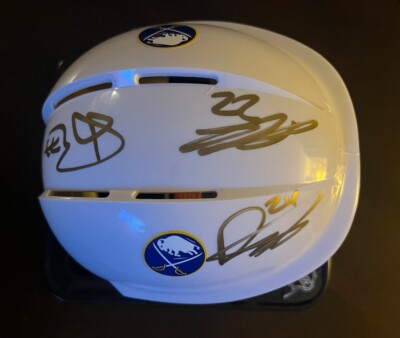 Autograph Sabres Mini Helmet- Dylan Cozens, JJ Peterka Jack Quinn