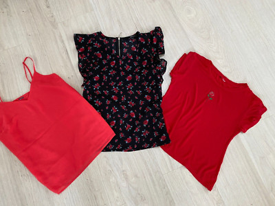 3x Damen T-Shirt Shirt Pulli Topp Rose Motiv rot 34 36/ XS S