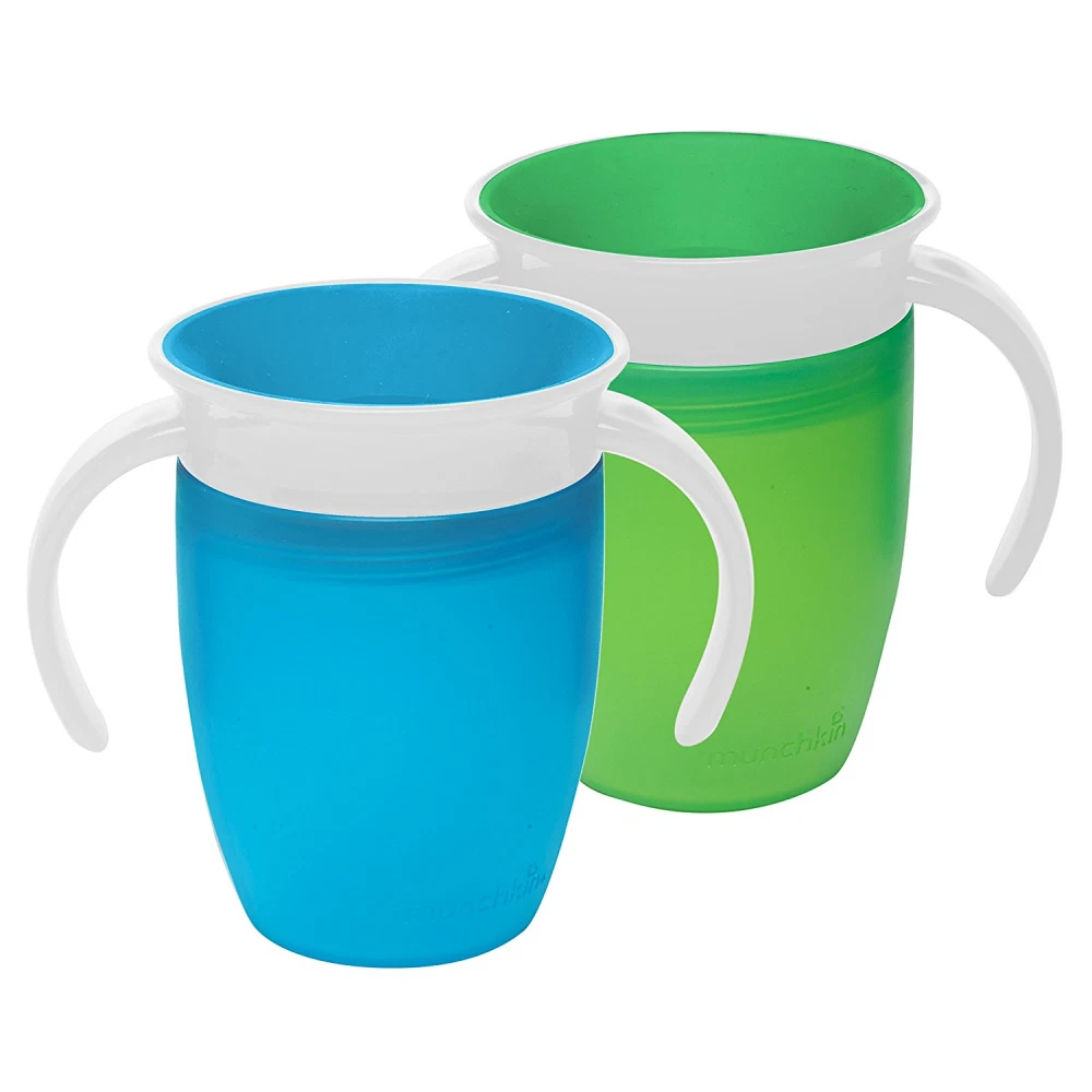 Toddler Sippy Cup Set 2 Pack Blue Green Training No Spill Easy Carry 7 Ounce New