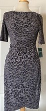 $109 NWT Womens Lauren Ralph Lauren Short Sleeve Sheath Ruched Dress Navy Leaf