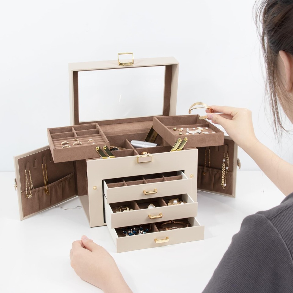KAMIER Jewelry Organizer Box,5Layer Jewelry Box for Women with Glass