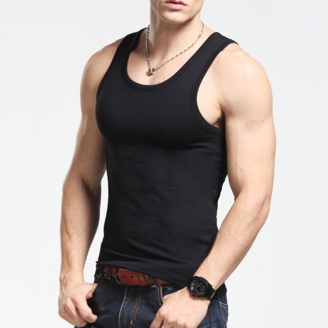 6 Packs Mens 100% Cotton Tank Top A-Shirt Wife Beater Undershirt Ribbed ...