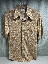 Vtg David Harrison Mens Medium 15-15.5 Acetate Blend AOP Button up Shirt