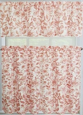 Kitchen Window Curtains Set:2 Tiers(28x36")&Valance(56x15")RED FLOWERS,AMELIA,RH