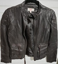 Vtg. Jlo Dark Brown, Leather W/pockets Zip Moto Biker Jacket Sz S