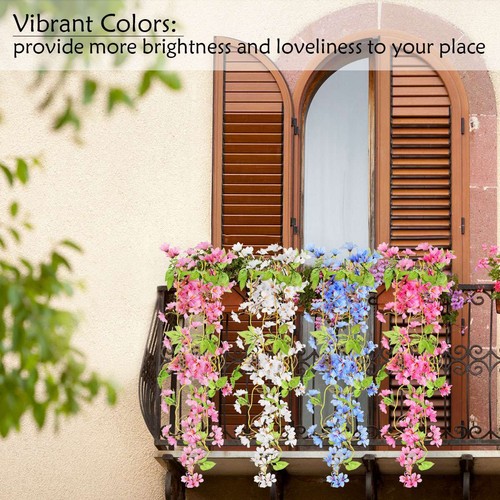 Artificial Fake Hanging Basket Plant Silk Flowers Vine String Home Decor Outdoor - Picture 11 of 16