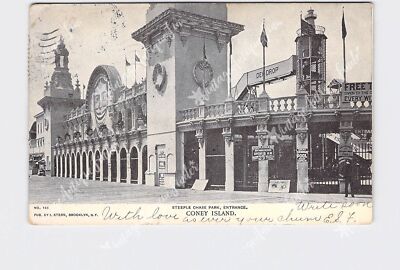 PPC Postcard NY New York Coney Island Steeple Chase Park Entrance Undivided Back