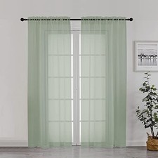 Sheer Curtains 72 Inch Length 2 Panels, 42"W x 72"L Pack of 2 Sage Green