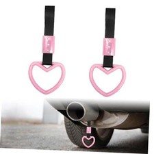 2 Pack Heart Shaped Car Handle Straps, Cute Rear Bumper Warning Ring Decor pink