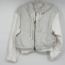 FP Movement Free People Gray White Cropped Zip Up Hoodie Sweatshirt Small