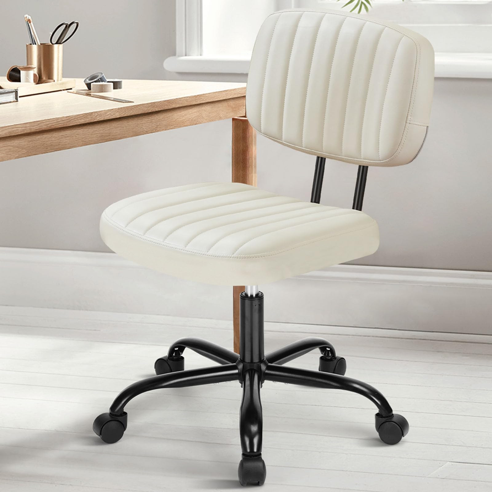 Armless Small Ergonomic Home Office Chair with Low Back Lumbar Support