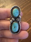 Vintage Sterling Silver Native American Turquoise Double Stone Ring Size 7