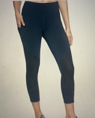 Athleta M Mesh Contender Capri Pants Dark Teal Blue Stretch Breathable Workout