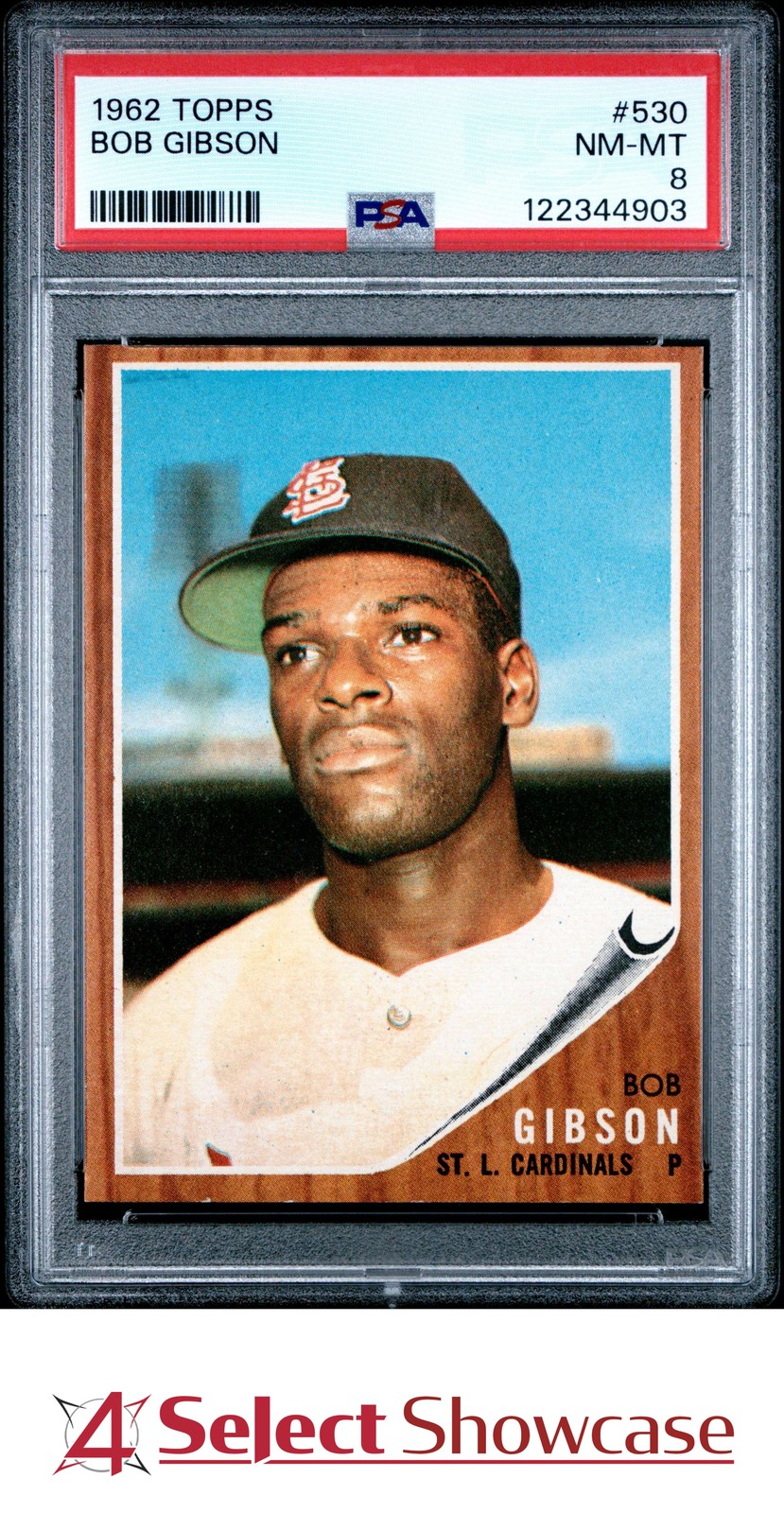 1962 TOPPS #530 BOB GIBSON CARDINALS HOF PSA 8