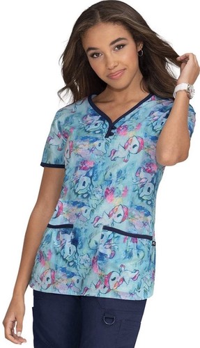 tokidoki Blue Unicorn & Floral V-Neck Scrub Top