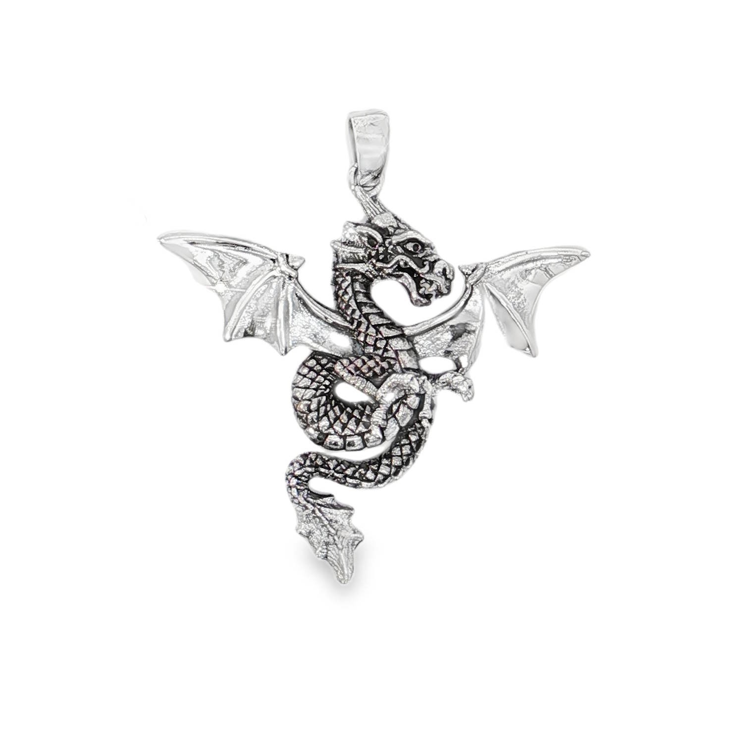 Pendentif dragon en argent massif 925 ciselé pour homme au style affirmé