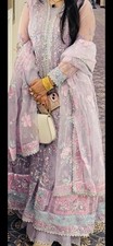 Women s Pakistani Unstitched Net Embroidered Salwar Kameez Suit Purple