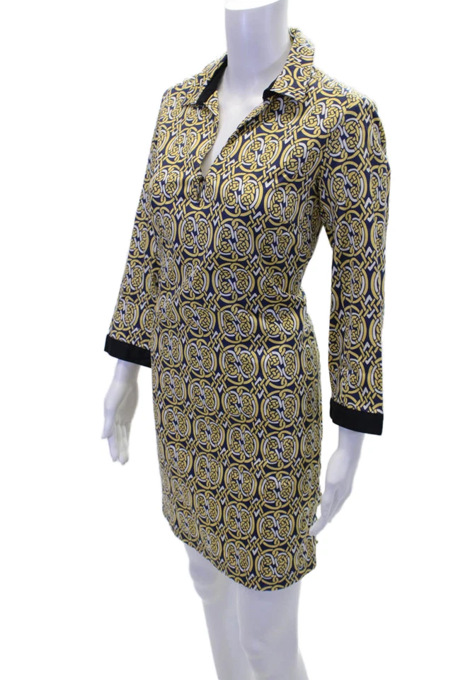 Vestido para mujer Elizabeth McKay estampado manga larga texturizado cuello en V azul marino talla 04 Foto 2 de 4