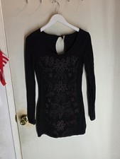 Free People Lady In Waiting Tunic Black Embroidered Metallic Bodycon Mini DressM