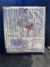 NWT Dr. Seuss Nursery THE CAT IN THE HAT Window Valance by Trend Lab Gray Stripe