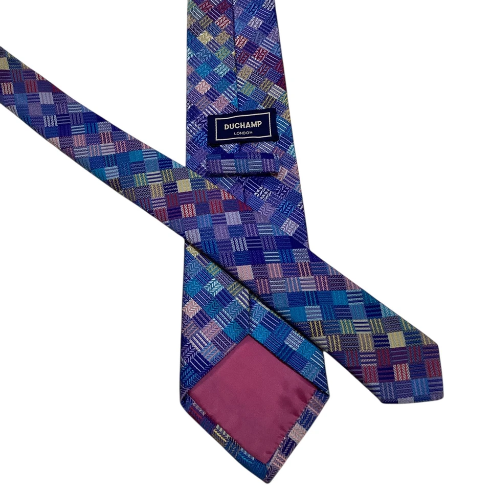 DUCHAMP 男式 100% 真丝领带 60 英寸英格兰豪华几何多色二手状况完好 — 第 3/3 张图片