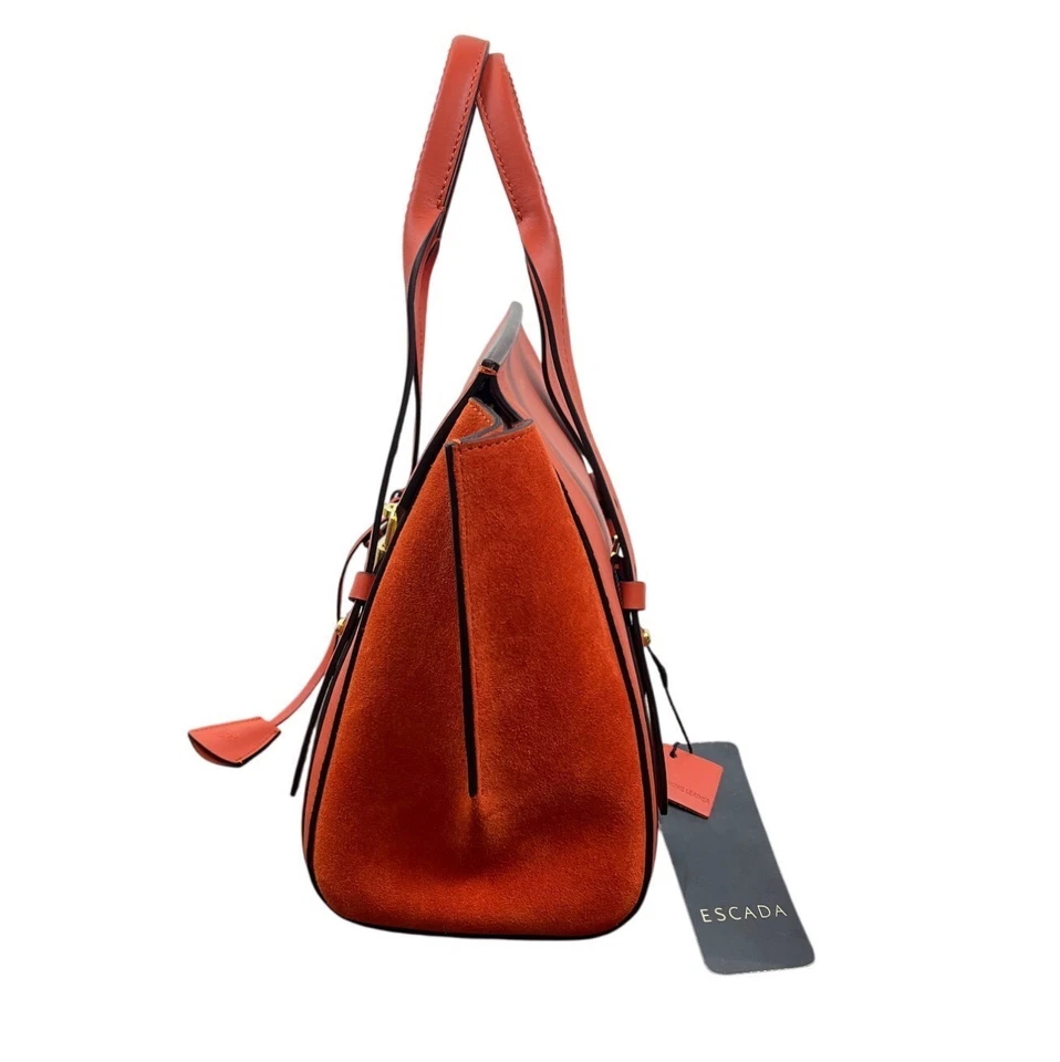 Bolso de Mano Escada Tropical Naranja Cuero Gamuza Correa Ajustable con Candado Mujer Talla M Foto 3 de 4