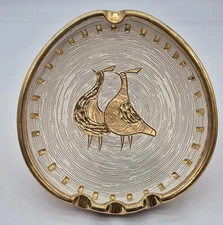 Vintage Fratelli Fanciullacci Italia Pottery Gold Quail Ashtray Dish Signed 8372